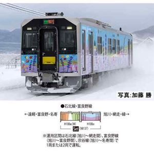 JR H100形ディーゼルカー（石北線・富良野線ラッピング車）セット（2両） 98137 Nゲージ
