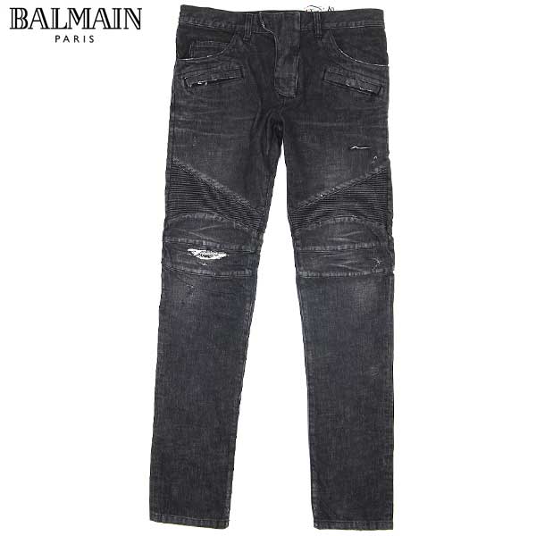 バルマン BALMAIN メンズ ボトムス パンツ デニム ジーンズ バイカーデニム ライダースデニム ブラックデニム ブラックジーンズ スキニージーンズ ダメージ加工 ブラック 黒 S3HT500 B983 176 13S (R128000) 【送料無料】【smtb-TK】