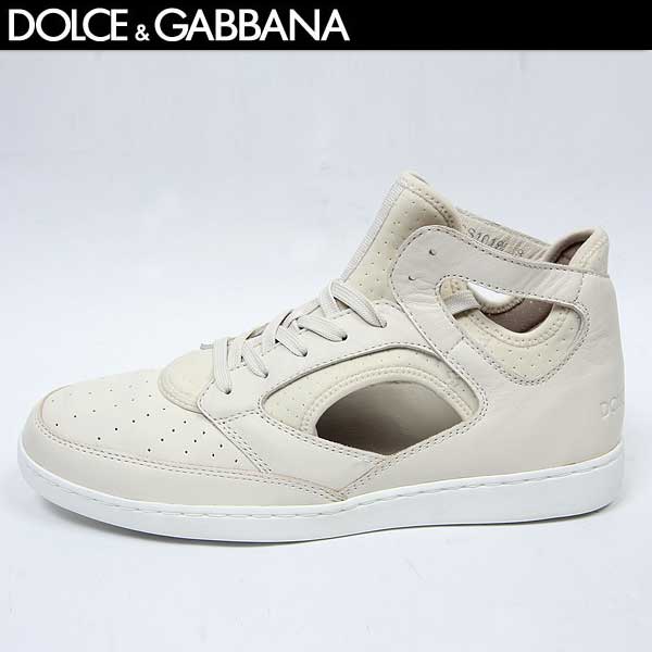 ドルチェ＆ガッバーナ DOLCE&GABBANA ドルガバ メンズ シューズ 靴 スニーカー ハイカットスニーカー ドルガバロゴ入りパンチングレザーハイカットスニーカー べージュ オフホワイト CS1019 A9708 13S (R37800)【送料無料】【smtb-TK】