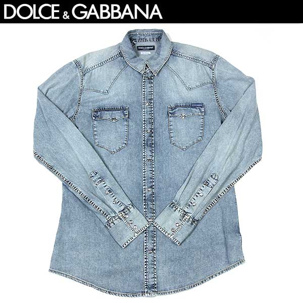 ドルチェ&ガッバーナ ドルチェ＆ガッバーナ DOLCE&GABBANA メンズ トップス シャツ 長袖 ロゴ SICILIA チェストポケット部分ロゴタグ付ダンガリーシャツ ウォッシュドブルー ドルガバ G5BA2D G8L50 S9001 13S (R63800)【送料無料】【smtb-TK】