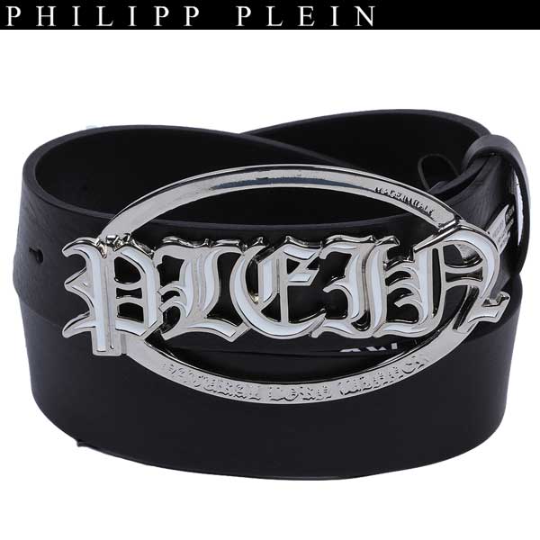 楽天ガッツ ブランドショップフィリッププレイン PHILIPP PLEIN メンズ 小物 ベルト レザーベルト ロゴ PLEINメタルロゴバックル・レザーロゴ刻印付きレザーベルト AM710007 0201 BK/WH 13A【送料無料】【smtb-TK】