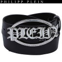 フィリッププレイン PHILIPP PLEIN メンズ 小物 ベルト レザーベルト ロゴ PLEINメタルロゴバックル・レザーロゴ刻印付きレザーベルト AM71...