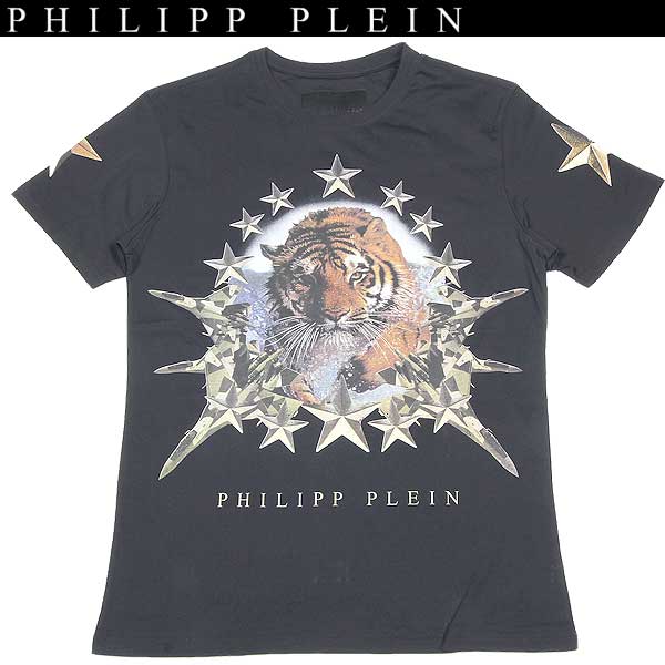 フィリッププレイン PHILIPP PLEIN メンズ トップス Tシャツ 半袖 ロゴ アーム部分スタープリント・フロントタイガープリント・メタルロゴプレート付きTシャツ ブラック WP13 HM340013 02 13A【送料無料】【smtb-TK】