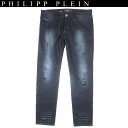 フィリッププレイン PHILIPP PLEIN メンズ パンツ ボトムス デニム クラッシュ/ウォッシュド加工・バックポケットスカルロゴ付カラーデニム ブラック 