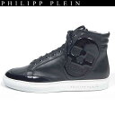 フィリッププレイン PHILIPP PLEIN メンズ 靴 スニーカー ハイカット ロゴ エナメル加工・スカルロゴワッペン付レザーハイカットスニーカー ブラック SM980001 2 13A