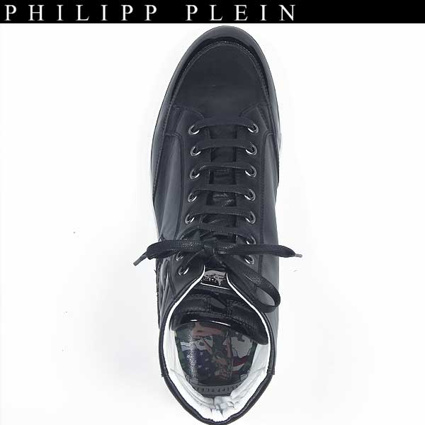 フィリッププレイン PHILIPP PLEIN メンズ 靴 スニーカー ハイカット ロゴ エナメル加工・スカルロゴワッペン付レザーハイカットスニーカー ブラック SM980001 2 13A【送料無料】【smtb-TK】