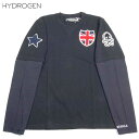 ハイドロゲン HYDROGEN メンズ BRONZAJI ロング Tシャツ ロンT 長袖 カットソー 重ね着風デザイン イギリス国旗ワッペン 黒ブラック 138009 NERO 759 13A (R18900)