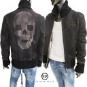 フィリッププレイン PHILIPP PLEIN メンズ アウター ジャケット ロゴ PPロゴプレート・ムートンレザー・裏ボア・バックスカルペイントロゴ・剃刀ジッ...
