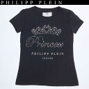 フィリッププレイン PHILIPP PLEIN レディース トップス 半袖 Tシャツ ラインストーンロゴ付Tシャツ ブラック 色違い(ホワイト/ピンク)あり K...