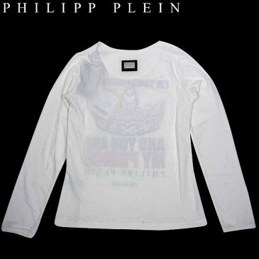 フィリッププレイン PHILIPP PLEIN レディース ラインストーン デコレーション ロング Tシャツ カットソー ホワイト KG622002 01 13A (R40900)【送料無料】【smtb-TK】