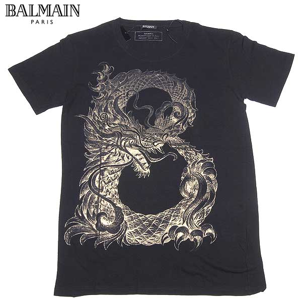 乐天商城 - バルマン BALMAIN メンズ トップス Tシャツ 半袖 ロゴ ドラゴン/BALMAIN Bロゴプリント付Tシャツ ブラック W3HJ60 11135 176 13A 【送料無料】【smtb-TK】