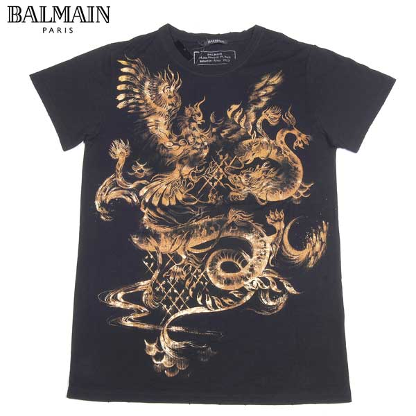 バルマン BALMAIN メンズ トップス Tシャツ 半袖 ロゴ フェニックス/ドラゴンプリントTシャツ ブラック W3HJ60 1I131 1761 13A (R51800) 【送料無料】【smtb-TK】