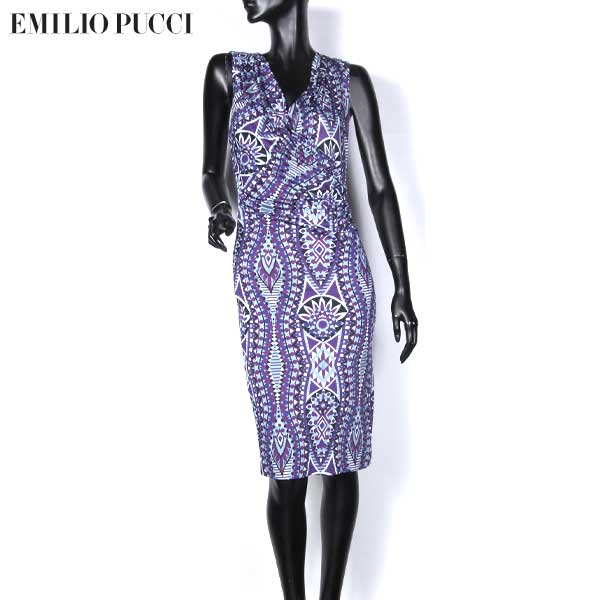 エミリオプッチ Emilio Pucci レディース ワンピース ドレス プッチ柄 ウエストドレープ入りノースリーブ総柄マルチプリントワンピース パープル 紫 36RH11 36727 002 13A (R136500)【送料無料】【smtb-TK】