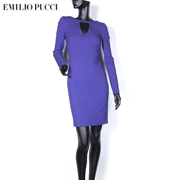 エミリオプッチ Emilio Pucci レディース ワンピース ドレス 長袖ワンピース ミドル丈背中開きワンピース パープル 紫 ブルー36RH26 36617 531 13A (R141750)【送料無料】【smtb-TK】