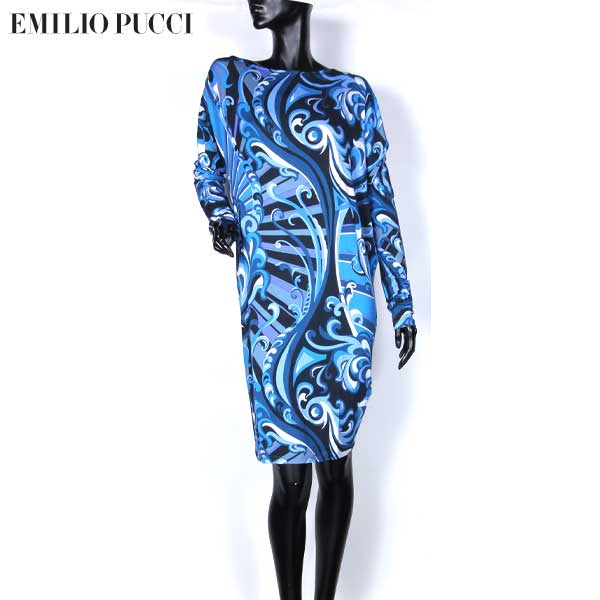 エミリオプッチ Emilio Pucci レディース ワンピース ドレス 長袖ワンピース プッチ柄 総柄マルチプリントミドル丈長袖ワンピース ブルー 青 36WG21 36798 009 13A (R87150)【送料無料】【smtb-TK】