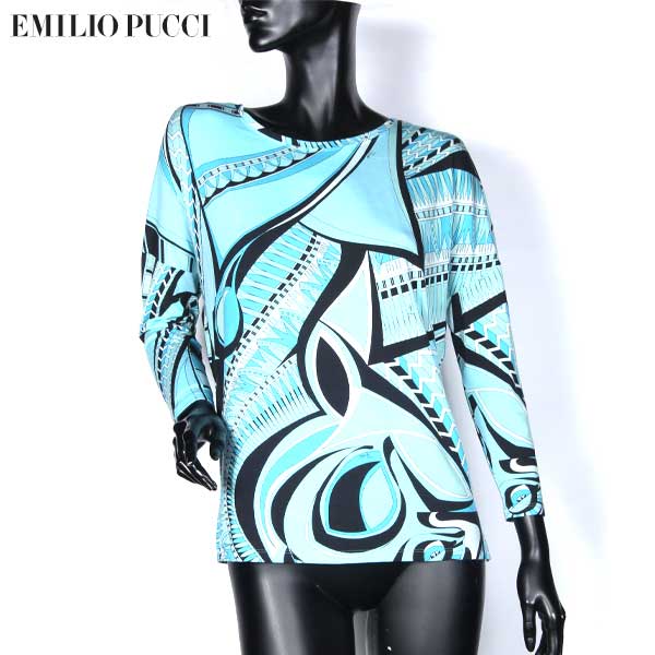 エミリオ プッチ Emilio Pucci レディース トップス インナー カットソー ロングTシャツ プッチ柄 総柄マルチプリントロングTシャツ ライトブルー 水色 36RP60 36758 005 13A (R55650)【送料無料】【smtb-TK】