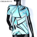 エミリオ プッチ Emilio Pucci レディース トップス インナー カットソー 半袖Tシャツ プッチ柄 背中ファスナー付総柄マルチプリントTシャツ ライトブルー 水色 36RM95 36758 00513A (R50400)【送料無料】【smtb-TK】