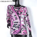 エミリオプッチ Emilio Pucci レディース トップス インナー カットソー ロングTシャツ プッチ柄 総柄マルチプリントロングTシャツ マーブル模様 幾何学模様 ピンク 36RP61 36798 008 13A【R55650】【送料無料】【smtb-TK】