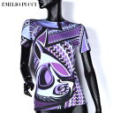 エミリオプッチ Emilio Pucci レディース トップス カットソー 半袖Tシャツ プッチ柄 背中ファスナー付幾何学模様マルチプリントTシャツ パープル 紫 36RM95 36758 006 13A (R50400)【送料無料】【smtb-TK】