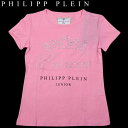 フィリッププレイン PHILIPP PLEIN レディース トップス 半袖 Tシャツ ラインストーン・クラウンロゴ入りカットソー ピンク 色違い(ブラック/ホワ...