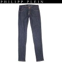 フィリッププレイン PHILIPP PLEIN レディース パンツ ボトムス デニム ロゴ レザーパッチ部分ラインストーンスカルロゴ付スリムデニム ネイビー C...