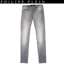 フィリッププレイン PHILIPP PLEIN レディース ボトムス パンツ デニム ジーンズ ロゴレザーパッチ付きペイント加工スリムジーンズ グレー 灰色 C...