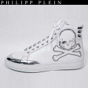 フィリッププレイン PHILIPP PLEIN メンズ 靴 スニーカー ハイカット トゥ部分/かかと部分メタリックシルバー・ボディスカルロゴ付レザーハイカットス...