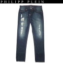 フィリッププレイン PHILIPP PLEIN メンズ ボトムス パンツ ジーンズ ジーパン デニムパンツ ロゴ入りクラッシュブルージーンズ ダメージ加工 青 HM570013 14BN 13A【送料無料】【smtb-TK】