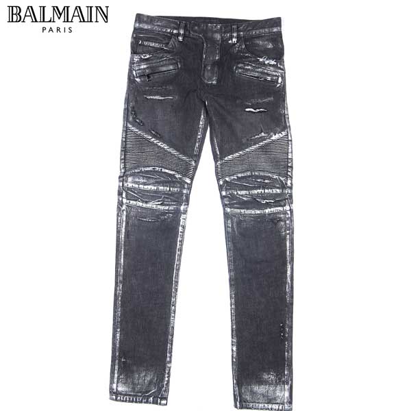 バルマン BALMAIN メンズ ボトムス デニム ジーンズ スキニー パンツ シルバーコーティング・ロゴ・クラッシュ加工付きバイカーデニムパンツ ブラック S4HT500 B983S 191 14S (R238000) 【送料無料】【smtb-TK】