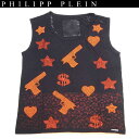 フィリッププレイン PHILIPP PLEIN レディース トップス カットソー マルチラインストーン付きノースリーブカットソー ブラック 黒