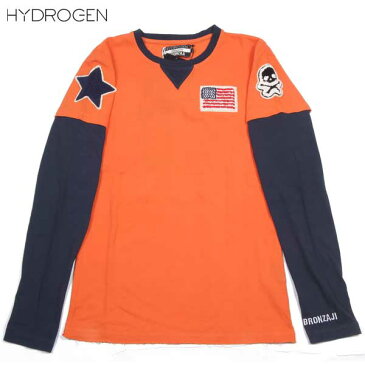 ハイドロゲン HYDROGEN レディース BRONZAJI スカル 長袖 Tシャツ ロング 重ね着風 ロンT オレンジ 149004 010 ARANCIO 14S (R19950)