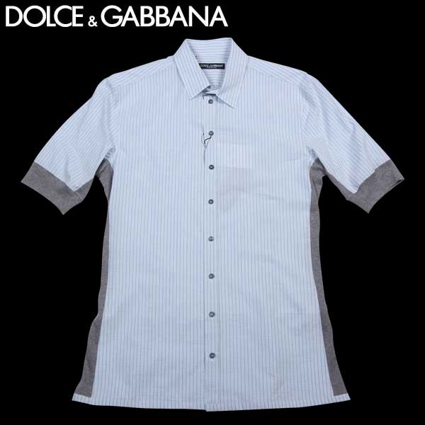 ドルチェ&ガッバーナ ドルチェ＆ガッバーナ DOLCE&GABBANAドルガバ メンズ トップス シャツ 半袖 ロゴ コットンリネンストライプ切り替えシャツ ブルー 青 G5CF6T G9T43 S9000 14S (R44200)【送料無料】【smtb-TK】