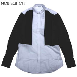 ニールバレット Neil Barrett メンズ トップス シャツ 長袖 ロゴ カッティングデザイン・バイカラードレスシャツ ホワイト PBCM76C C8137 01 14S (R57900)【送料無料】【smtb-TK】