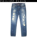 フィリッププレイン PHILIPP PLEIN メンズ ボトムス デニムパンツ ジーンズ ジーパン クラッシュ加工 CASINO ロゴ入りジーンズ ダメージ加工 ブルー beach party HM591562 08HB hawaii blue 14S【送料無料】【smtb-TK】