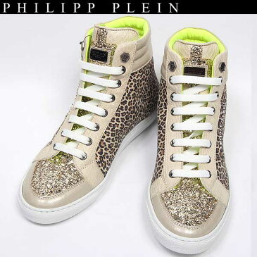 フィリッププレイン PHILIPP PLEIN レディース レオパード ヒョウ柄 ゴールド 金色 ひょう柄 ベージュ ハイカット スニーカー ✨キラキラ きらきら 靴 150014 06 14S【送料無料】【smtb-TK】