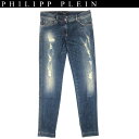 フィリッププレイン PHILIPP PLEIN レディース パンツ ボトムス デニム ジーンズ スカルリベットテーパードクラッシュジーンズ インディゴブルー 青...
