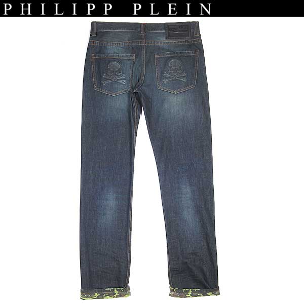 フィリッププレイン PHILIPP PLEIN メンズ パンツ ボトムス デニム ジーンズ 裏地カモフラージュ柄 バックポケットエンボス加工スカル ダメージ加工テーパードデニム インディゴブルー 青 