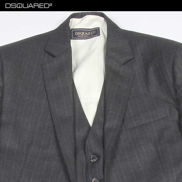 ディースクエアード DSQUARED2 メンズ スーツ セットアップ スリーピース ジレ フラップポケット シングル2つボタンペンシルストライプスーツ チャコールグレー 鼠色 S74FS0005 S42920 001F 14A (R288000)【送料無料】【smtb-TK】
