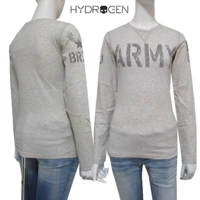 ハイドロゲン HYDROGEN レディース トップス ロンT 長袖 BRONZAJI/ARMY/USA国旗入りコットンロングTシャツ グレー 色違い(カモ柄/ブラック)あり 159022 015 DB14A (R16420)【smtb-TK】