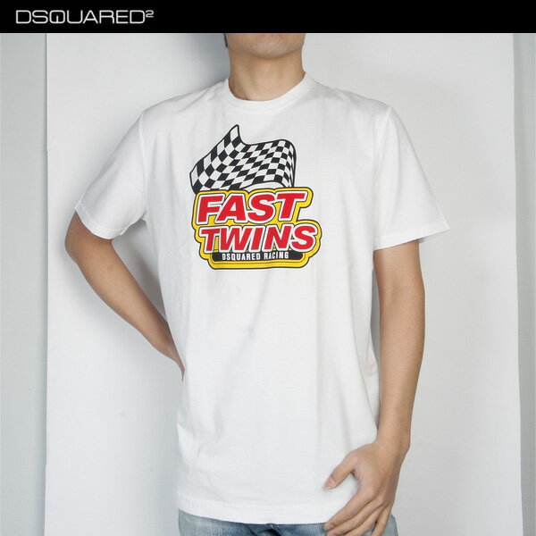 ディースクエアード DSQUARED2 メンズ トップス Tシャツ 半袖 カットソー ロゴ チェッカーフラッグ・FAST TWINロゴプリント付Tシャツ 白 71GC360-20694-010 【送料無料】【smtb-TK】