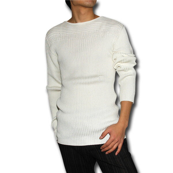 樂天商城 - ヴェルサーチ VERSACE メンズ スリムシャツ カットソー リブ編 ホワイト 白 VZKB0L-5M331-2 (R53800)【送料無料】【smtb-TK】