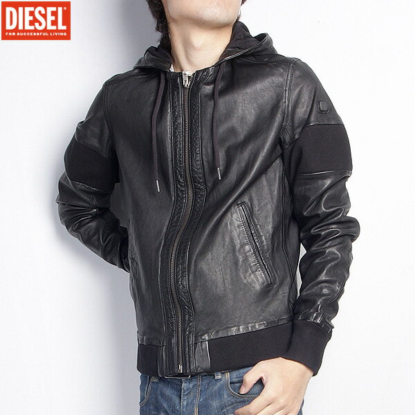 ディーゼル DIESEL メンズ アウター ジャケット レザージャケット アーム部分ロゴプレート/フード付きレザージャケット ブラック 00CNV1 00JOJ 900 LAVIRE GIACCA (R118000)【送料無料】【smtb-TK】