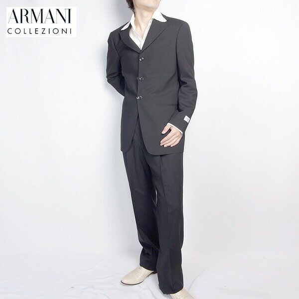 アルマーニ コレッツォーニ ARMANI COLLEZIONI メンズ スーツ セットアップ フラップポケット ノッチドラペル3つボタンジャケットスーツ ブラック 黒 2B83EM M1366 (R168000)【送料無料】【smtb-TK】