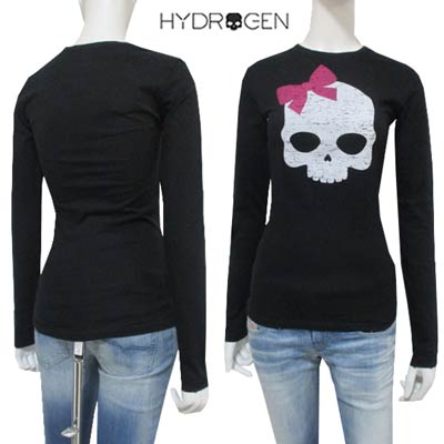 ハイドロゲン HYDROGEN レディース トップス カットソー ロンT 長袖 リボンスカルロゴロングスリーブTシャツ ブラック 黒 0B41040F5 BIG LOGO(R16800)