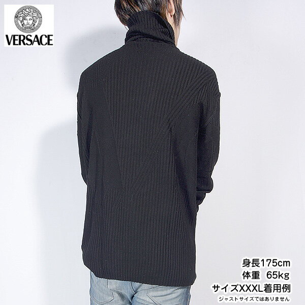 ジャンニヴェルサーチ VERSACE メンズ トップス ニット セーター タートルネックニット VEロゴ入りタートルネックニット ブラック 黒 VZKD0L 6U600 000 (R49800)【送料無料】【smtb-TK】