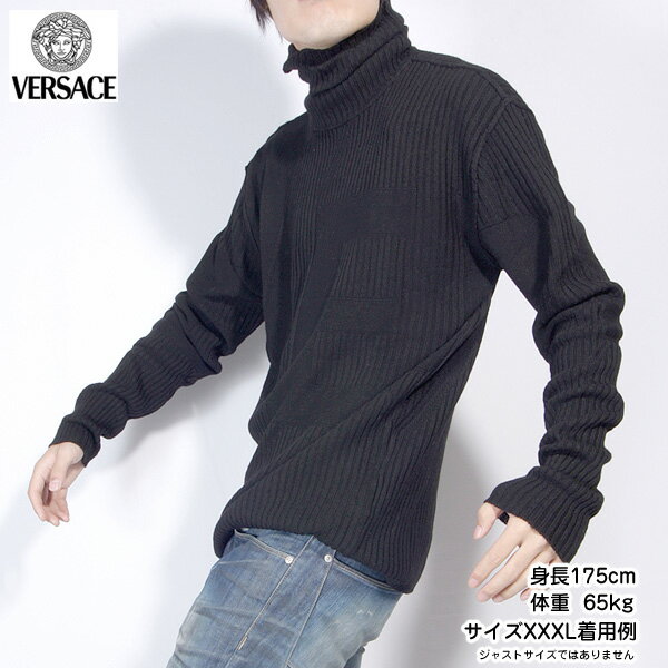 ジャンニヴェルサーチ VERSACE メンズ トップス ニット セーター タートルネックニット VEロゴ入りタートルネックニット ブラック 黒 VZKD0L 6U600 000 (R49800)【送料無料】【smtb-TK】