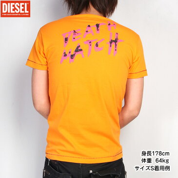 【サイズS】ディーゼル DIESEL メンズ Vネック Tシャツ 半袖 スカルプリント 00CE1L-00DFM-353 (R8423) オレンジ