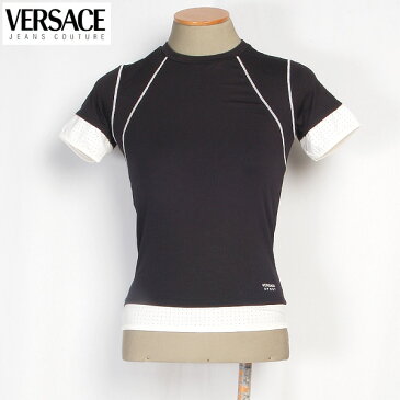 【サイズXS】ヴェルサーチスポーツ VERSACE SPORT レディース Tシャツ 半袖 ストレッチ レイヤード ラッシュガード 25707 108994 002 ブラック/ホワイト (R22800)【送料無料】【smtb-TK】