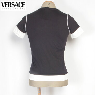 【サイズXS】ヴェルサーチスポーツ VERSACE SPORT レディース Tシャツ 半袖 ストレッチ レイヤード ラッシュガード 25707 108994 002 ブラック/ホワイト (R22800)【送料無料】【smtb-TK】