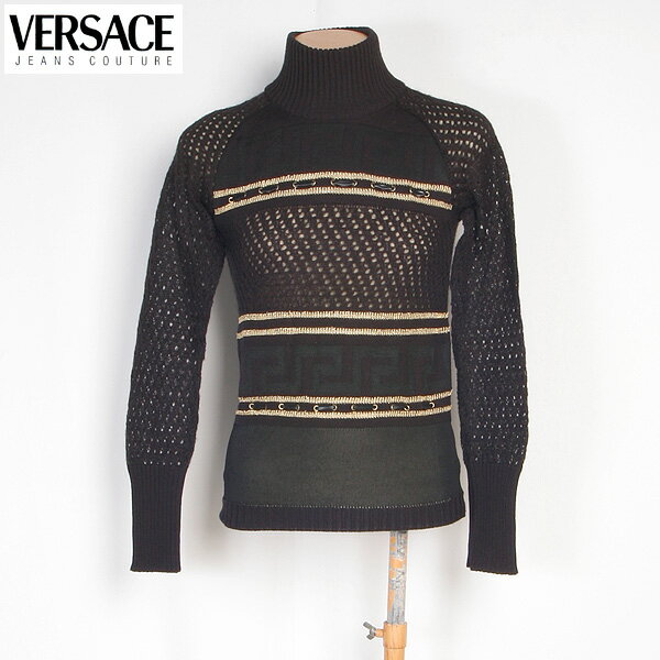 ヴェルサーチジーンズ VERSACE JEANS レディース トップス ニット セーター ライン入りシースルータートルネックニット ブラック/ゴールド CV7885 81509 900 (R51965)【送料無料】【smtb-TK】